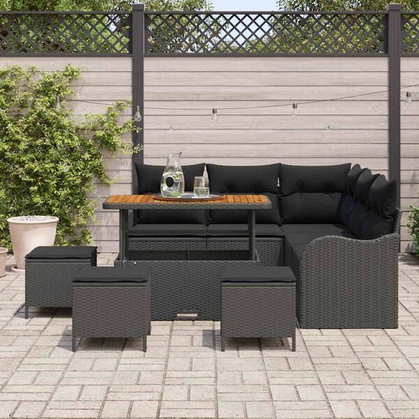 vidaXL Gartensofa-set mit Kissen 9 pcs Schwarz Poly-Rattan