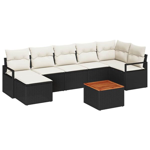 vidaXL Gartensofa-set mit Speicher 8 pcs Schwarz und Creme Poly-Rattan