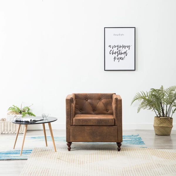 vidaXL Sessel Braun Wildleder-Optik Stoff