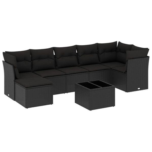 vidaXL 8-tlg. Garten-Sofagarnitur mit Kissen Schwarz Poly Rattan