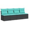 vidaXL Gartensofa mit Kissen 4-Sitzer Schwarz Poly Rattan