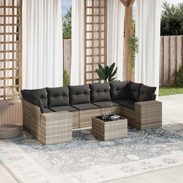 vidaXL 8-tlg. Garten-Sofagarnitur mit Kissen Hellgrau Poly Rattan