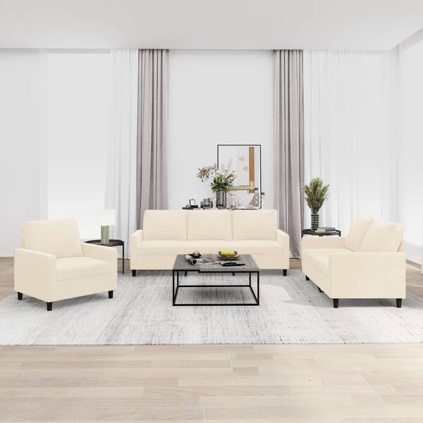 vidaXL 3-tlg. Sofagarnitur mit Kissen Creme Samt
