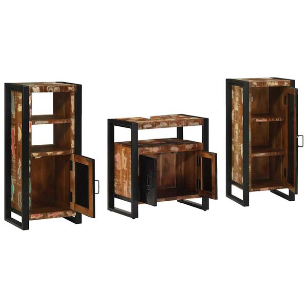 vidaXL Badezimmermöbel-Set mit Regal 3 pcs Massives upgecyceltes Holz