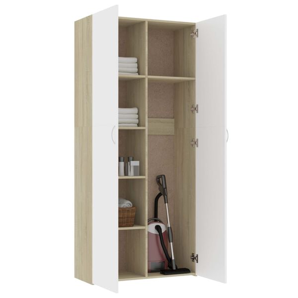 vidaXL Lagerschrank Wei&szlig; Sonoma-Eiche 80x35,5x180 cm Holzwerkstoff