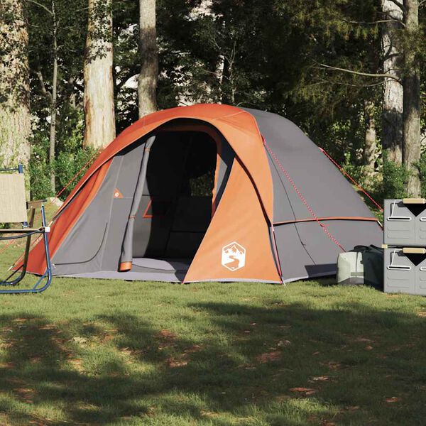vidaXL Campingzelt 4 Personen Grau und Orange Wasserdicht