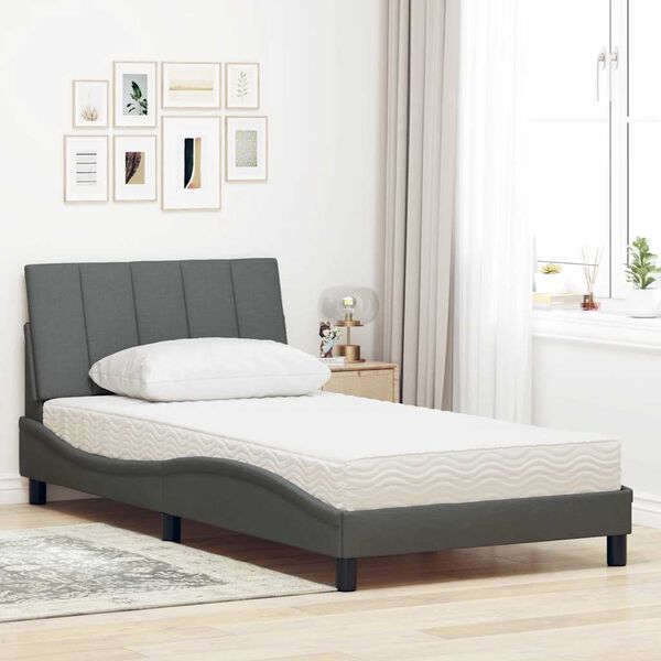 vidaXL Bett mit Matratze "Hanko" Dunkelgrau 100x200 cm Stoff