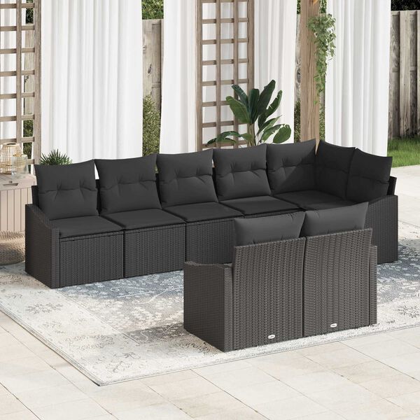 vidaXL Sofa Set mit Kissen 8 pcs Schwarz Poly Rattan