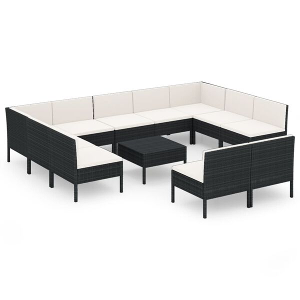 vidaXL 12-tlg. Garten-Lounge-Set mit Auflagen Poly Rattan Schwarz