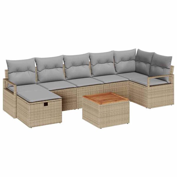 vidaXL Gartensofa-set mit Kissen mit Speicher 8 pcs Beige Poly-Rattan