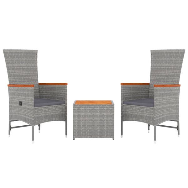 vidaXL 3-tlg. Garten-Lounge-Set Grau Poly Rattan & Massivholz Akazie