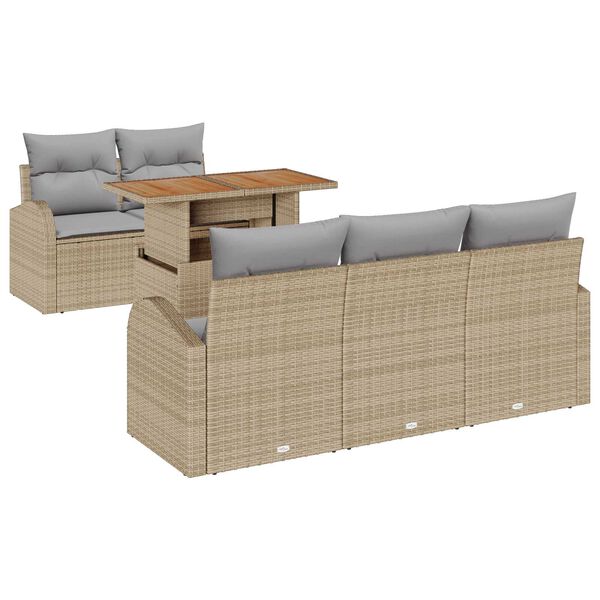 vidaXL Garten-Sofa-Set mit Speicher 6 pcs Beige Poly Rattan