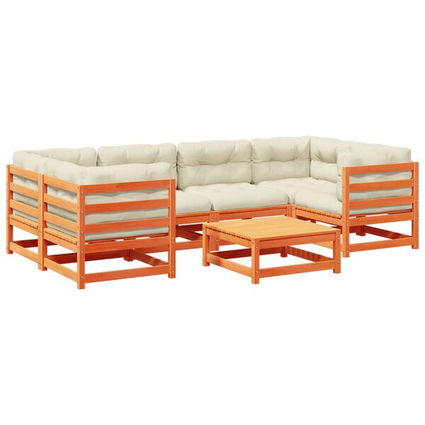 vidaXL 7-tlg. Garten-Sofagarnitur mit Kissen Wachsbraun Kiefernholz