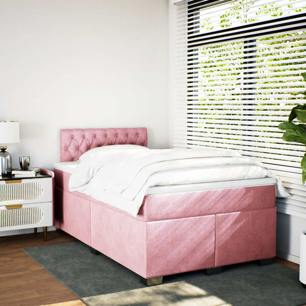vidaXL Boxspringbett mit Matratze Rosa 120x190 cm Samt