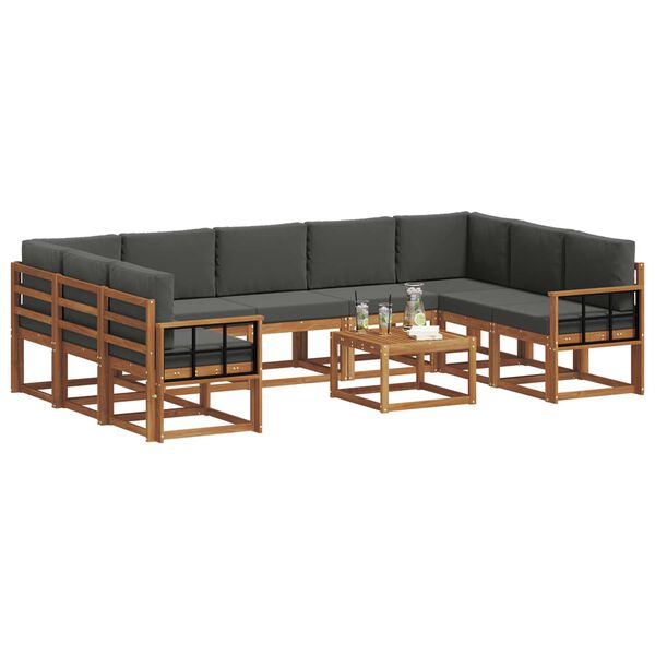 vidaXL Outdoor-Sofagarnitur mit Kissen 10 pcs Natur und Anthrazit