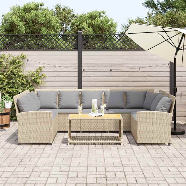 vidaXL Gartensofa mit Kissen Beige Poly Rattan