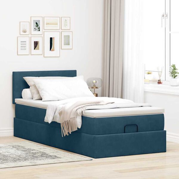 vidaXL Ottoman-Bett mit Matratze Dunkelblau 90x190 cm Samt