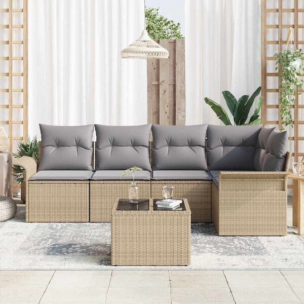 vidaXL Gartensofa-set mit Kissen 6 pcs Beige Poly-Rattan