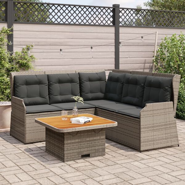 vidaXL 4-tlg. Garten-Lounge-Set mit Kissen Grau Poly Rattan