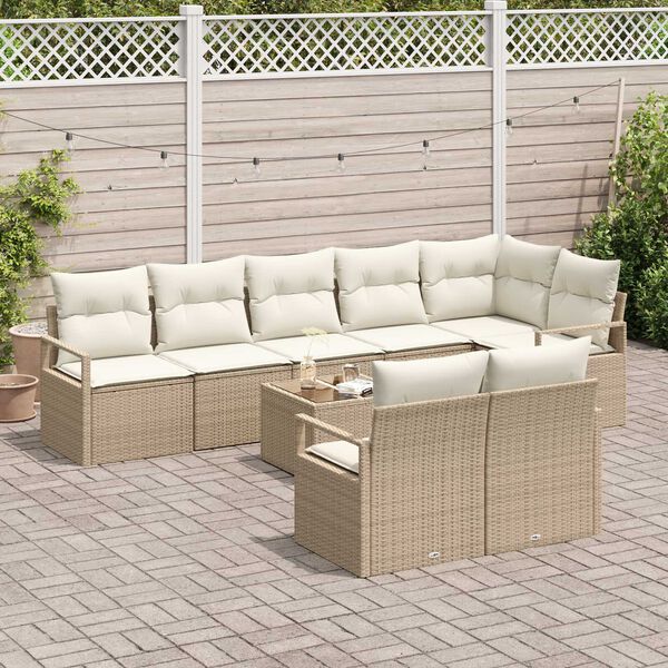vidaXL Gartensofa-set mit Kissen 9 pcs Beige und Creme Poly-Rattan
