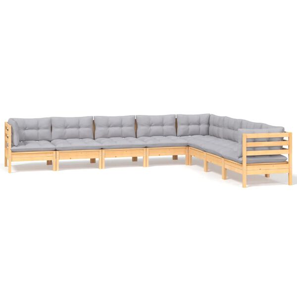 vidaXL 8-tlg. Garten-Lounge-Set mit Grauen Kissen Kiefer Massivholz