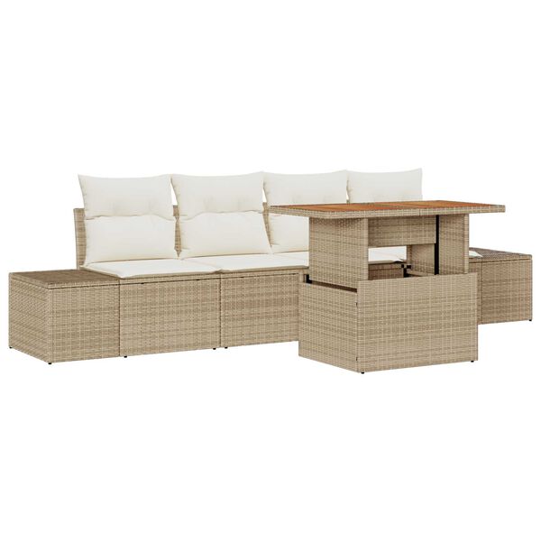 vidaXL Garten-Sofa-Set mit Speicher 5 pcs Beige Poly Rattan