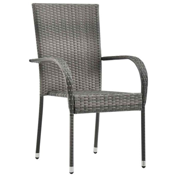 vidaXL Gartenstühle Stapelbar 2 Stk. Grau Poly Rattan