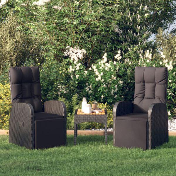 vidaXL Gartensessel mit Kissen 2 Stk. Verstellbar Schwarz Poly Rattan
