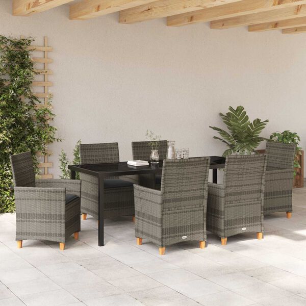 vidaXL Garten Essgruppe 7 pcs Grau Poly-Rattan