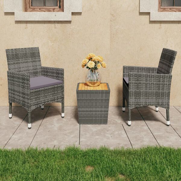 vidaXL 3-tlg. Bistro-Set Poly Rattan und Akazienholz Grau