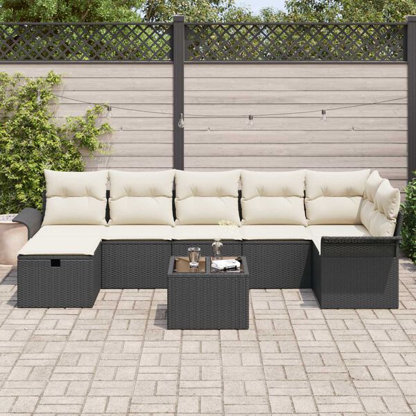 vidaXL Garten-Sofa-Set mit Kissen 8 pcs Schwarz Poly Rattan