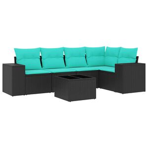 vidaXL 6-teiliges Gartensofa-Set mit Kissen, schwarzes Polyrattan