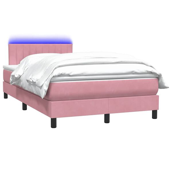 vidaXL Boxspringbett mit Matratze & LED Rosa 120x220 cm Samt