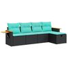 vidaXL 5-tlg. Garten-Sofagarnitur mit Kissen Schwarz Poly Rattan