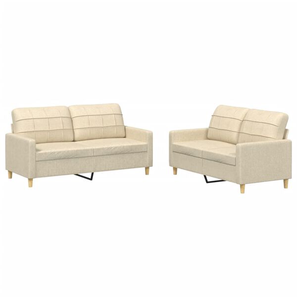 vidaXL 2-tlg. Sofagarnitur mit Kissen Creme Stoff