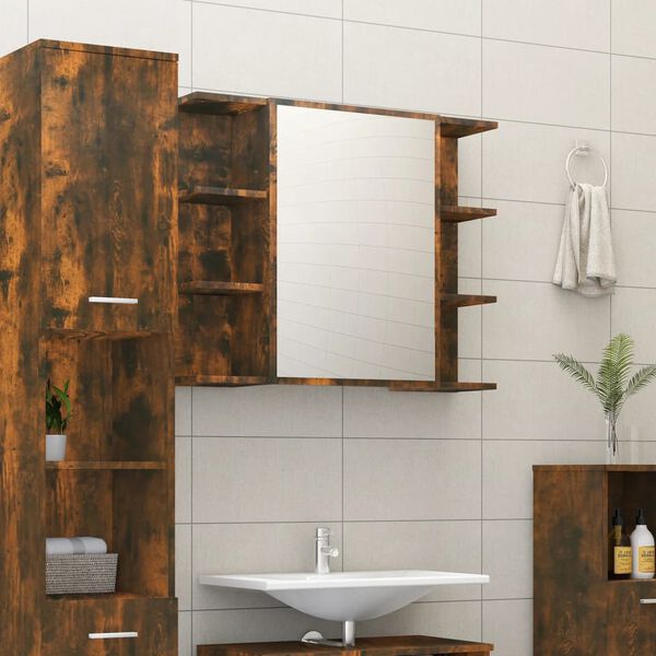 vidaXL Bad-Spiegelschrank R&auml;uchereiche 80x20,5x64 cm Holzwerkstoff