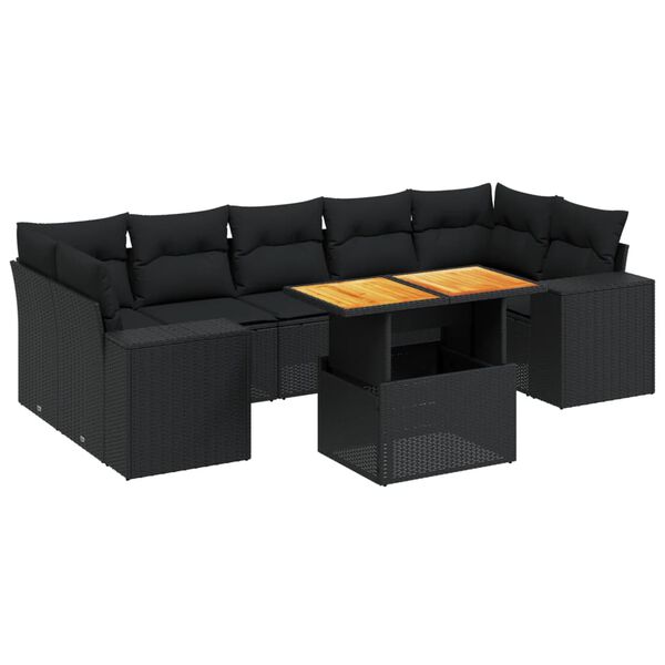 vidaXL 8-tlg. Garten-Sofagarnitur mit Kissen Schwarz Poly Rattan