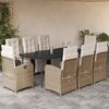 vidaXL 9-tlg. Garten-Essgruppe mit Kissen Beige Poly Rattan