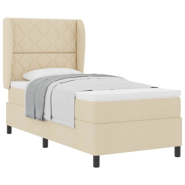 vidaXL Boxspringbett mit Matratze Creme 100 x 200 cm Stoff