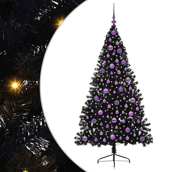 vidaXL K&uuml;nstlicher vorbeleuchteter Weihnachtsbaum Schwarz 180 cm PVC