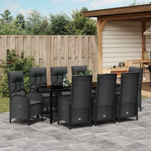 vidaXL Garten Essgruppe mit Kissen 9 pcs Schwarz Poly-Rattan