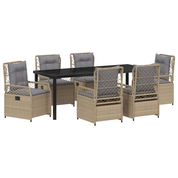 vidaXL Garten Essgruppe 7 pcs Beige und Hellgrau Poly-Rattan