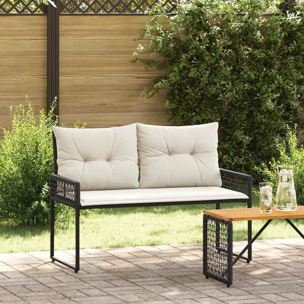vidaXL Bank Outdoor mit Kissen Schwarz und Cremewei&szlig; 118 x 55 x 82 cm