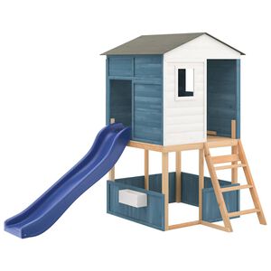 vidaXL Spielturm Wei&szlig; und Blau Massivholz Tanne