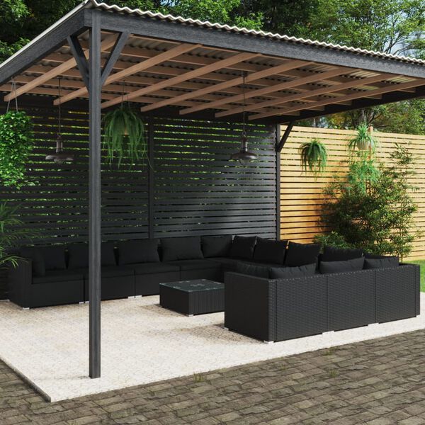 vidaXL 12-tlg. Garten-Lounge-Set mit Kissen Poly Rattan Schwarz