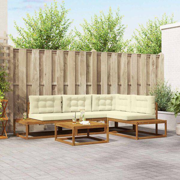 vidaXL Outdoor-Sofagarnitur 5 St&uuml;ck Natur und Creme