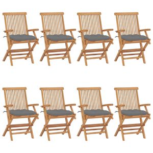 vidaXL Klappst&uuml;hle mit grauen Kissen, 8-teilig, Massivholz Teakholz