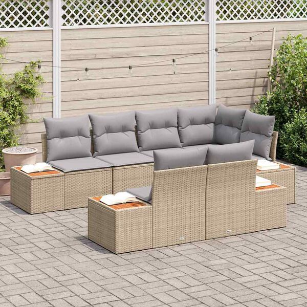 vidaXL Gartensofa-set mit Kissen 7 pcs Beige und Hellgrau Polyrattan