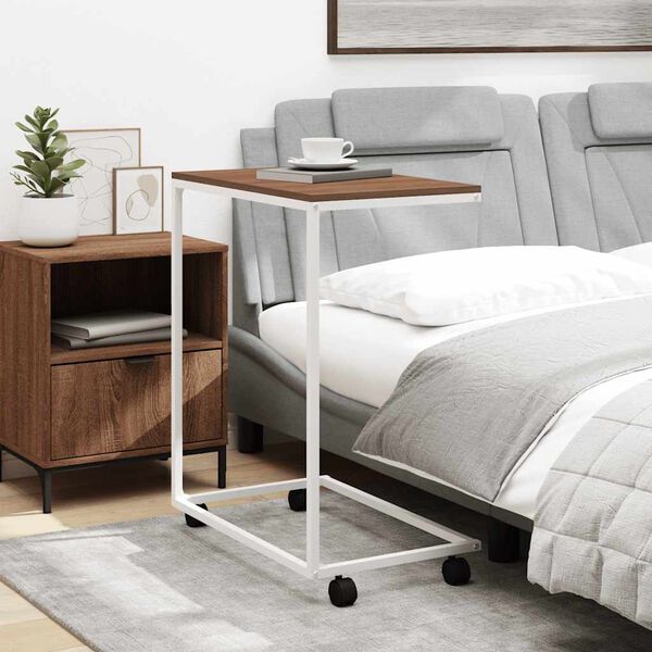 vidaXL Beistelltisch mit Rollen Wei&szlig; 55x35x70 cm Holzwerkstoff