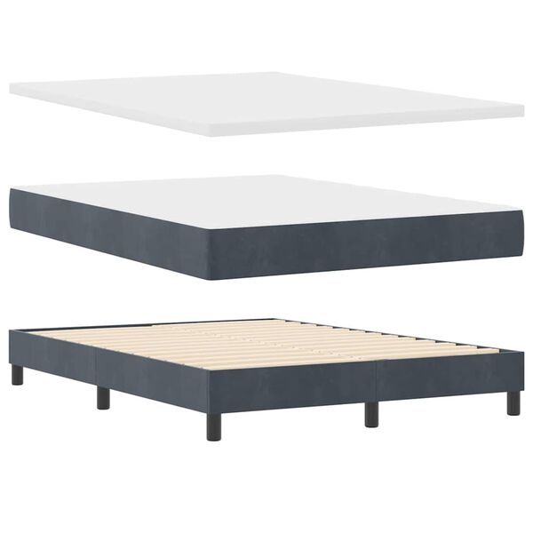 vidaXL Boxspringbett mit Matratze Dunkelgrau 140 x 200 cm Samt